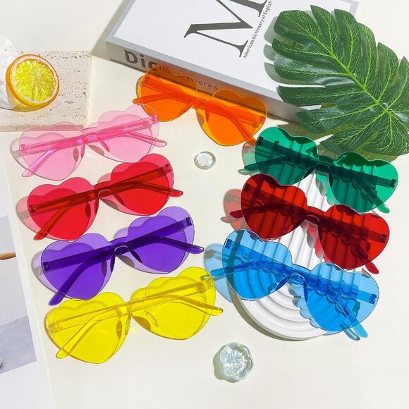 40 Pcs Heart Shaped Rimless Sunglasses Bulk Colorful Party Wear Accessories - Picture 4 of 6